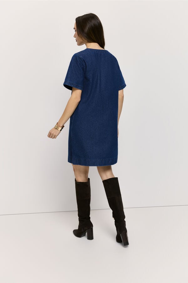 Milano Vestido denim cuello pico Azul