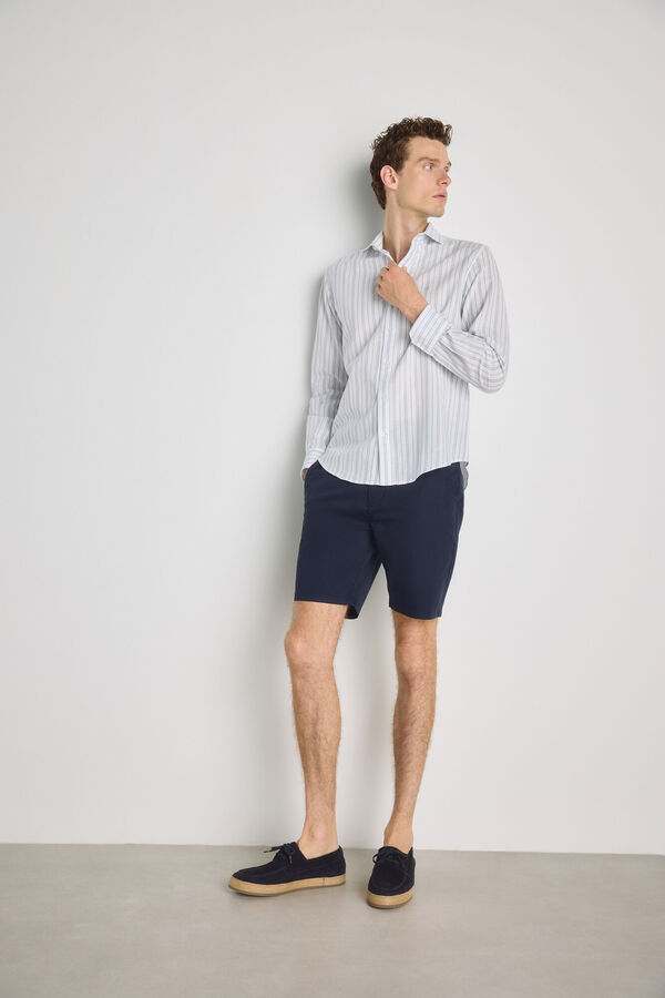 Pedro del Hierro Camisa de riscas de manga comprida Branco