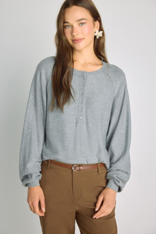 Milano Jersey cuello redondo con botones Gris