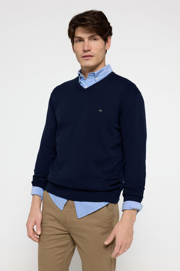 Milano Camisola b&aacute;sica com decote de bico Marinho