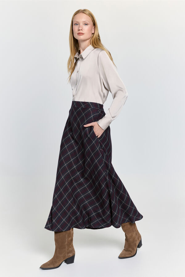 Milano Saia midi xadrez saia Bordeaux