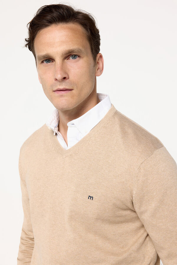 Fifty Outlet Jersey básico cuello pico Beige