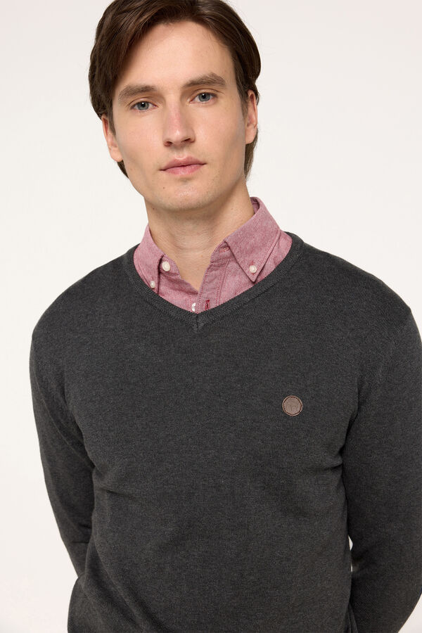 Milano Camisola com gola em bico com patch Cinza medio