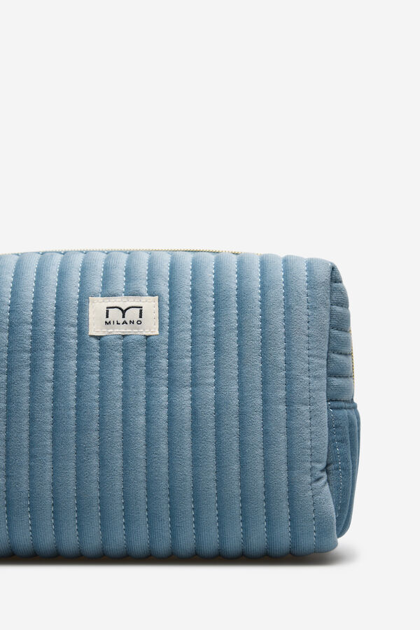 Milano Bolsa de toalete acolchoada de veludo Azul claro