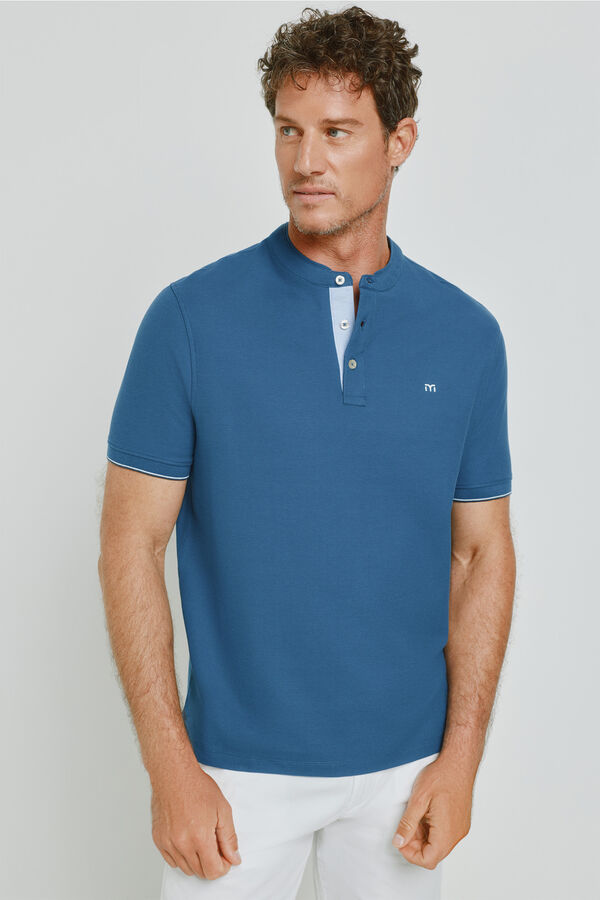 Milano Polo de manga curta com gola mao Azul