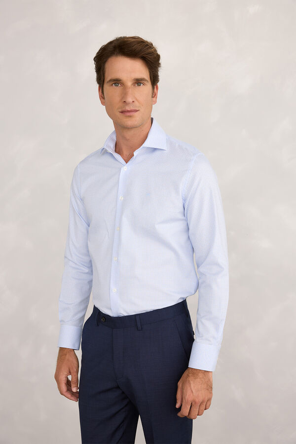 Pedro del Hierro Camisa social de popeline xadrez Azul