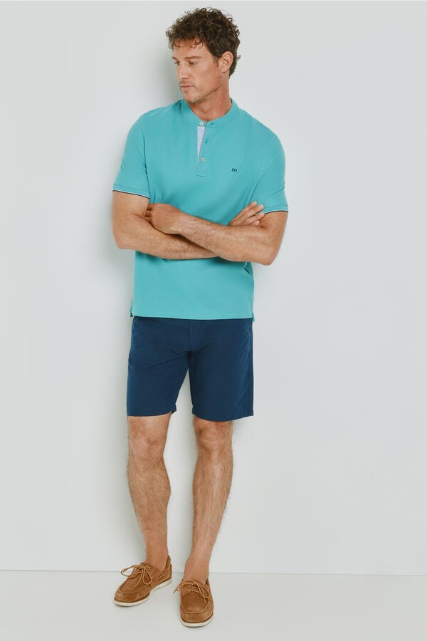 Milano Polo de manga curta com gola mao Azul