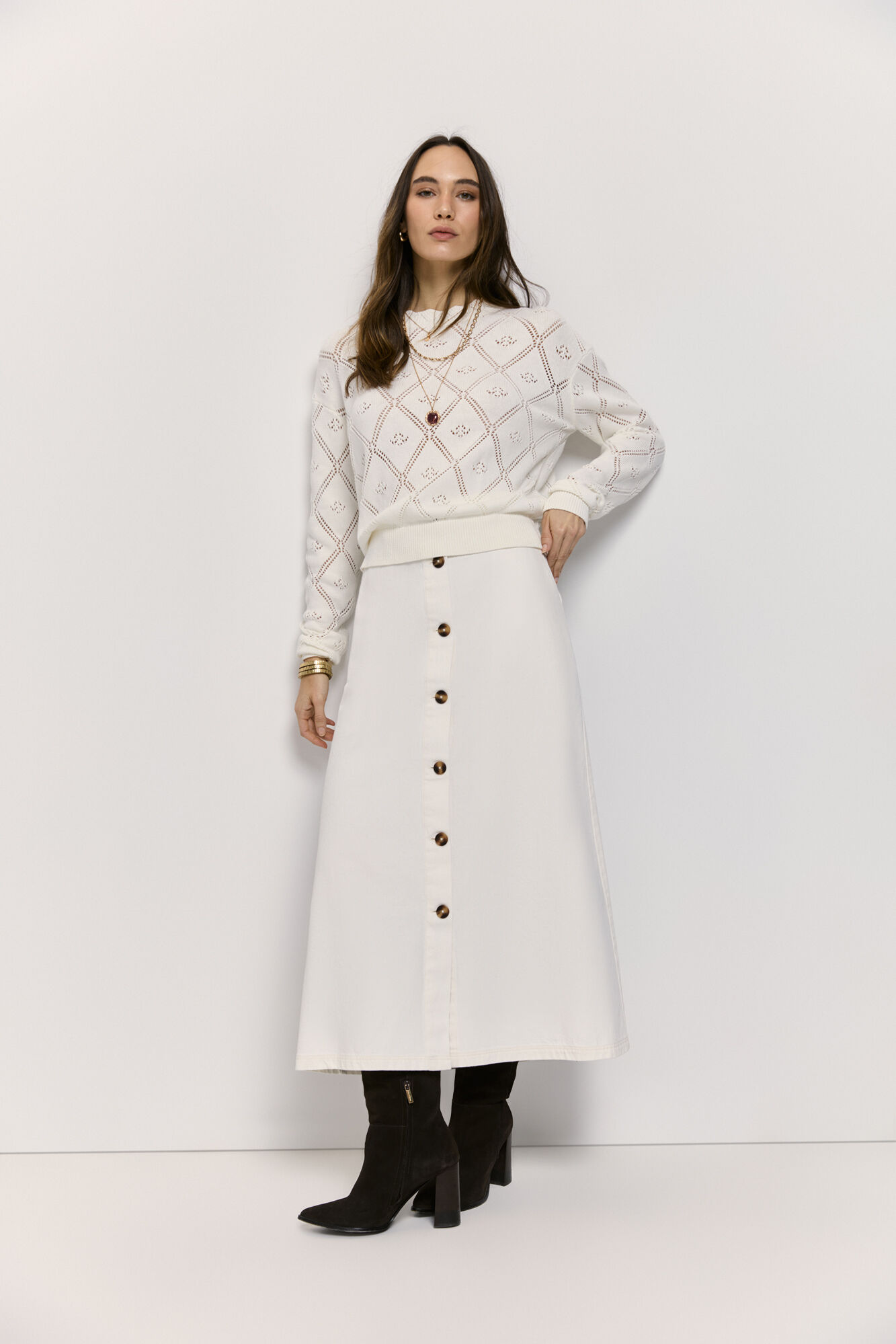 Milano Jersey cuello redondo con estructura de calados