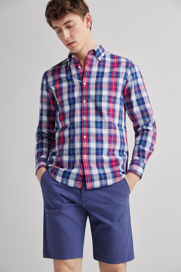 Fifty Outlet Camisa lino cuadros Azul