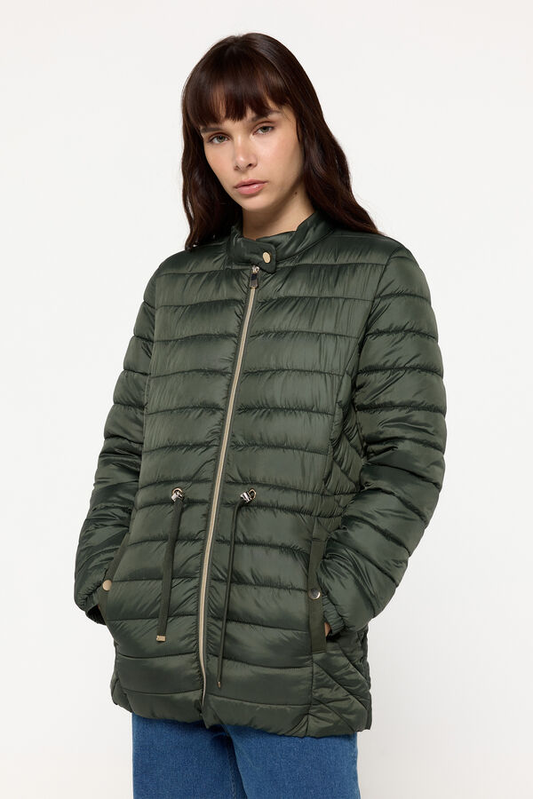 Milano Abrigo acolchado cuello alto corte cintura Kaki Claro