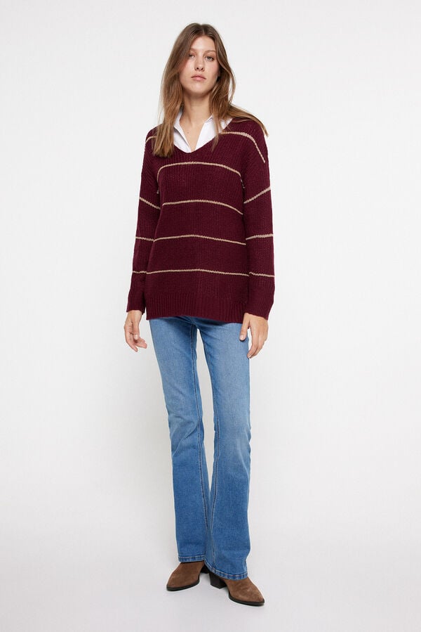 Milano Camisola riscas com l&uacute;rex Bordeaux