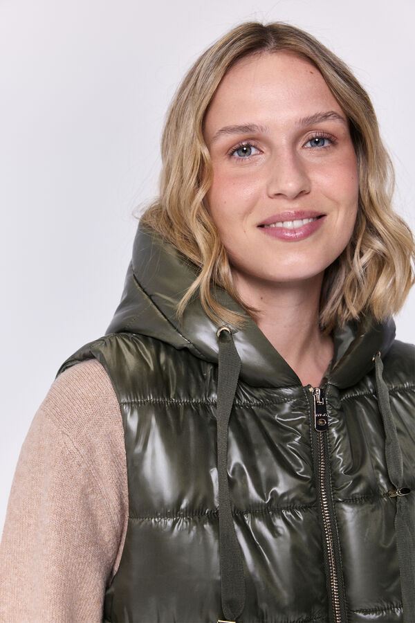 Milano Colete acolchoado com capuz Cáqui escuro