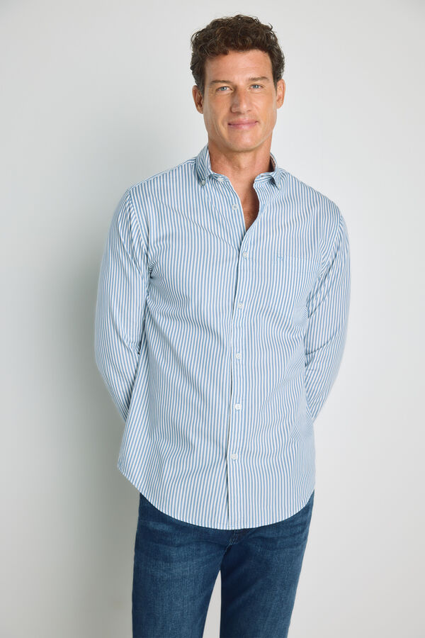 Milano Camisa de riscas de manga comprida Azul indigo