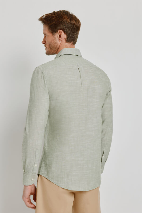 Milano Camisa lisa de manga comprida C&aacute;qui