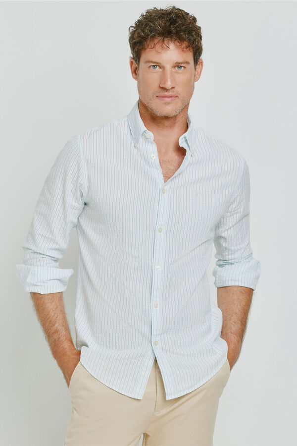 Milano Camisa de riscas de manga comprida Azul