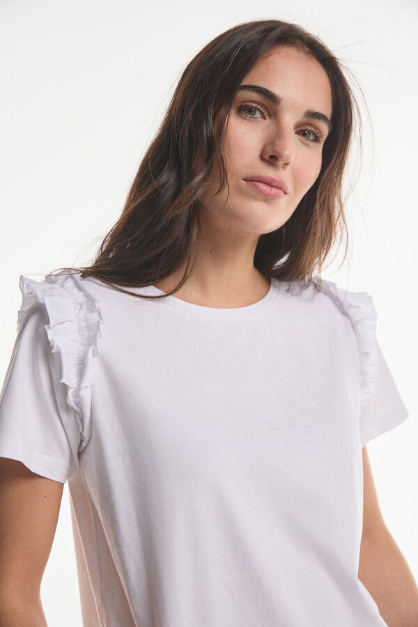 Fifty Outlet Camiseta volantes sostenible Blanco