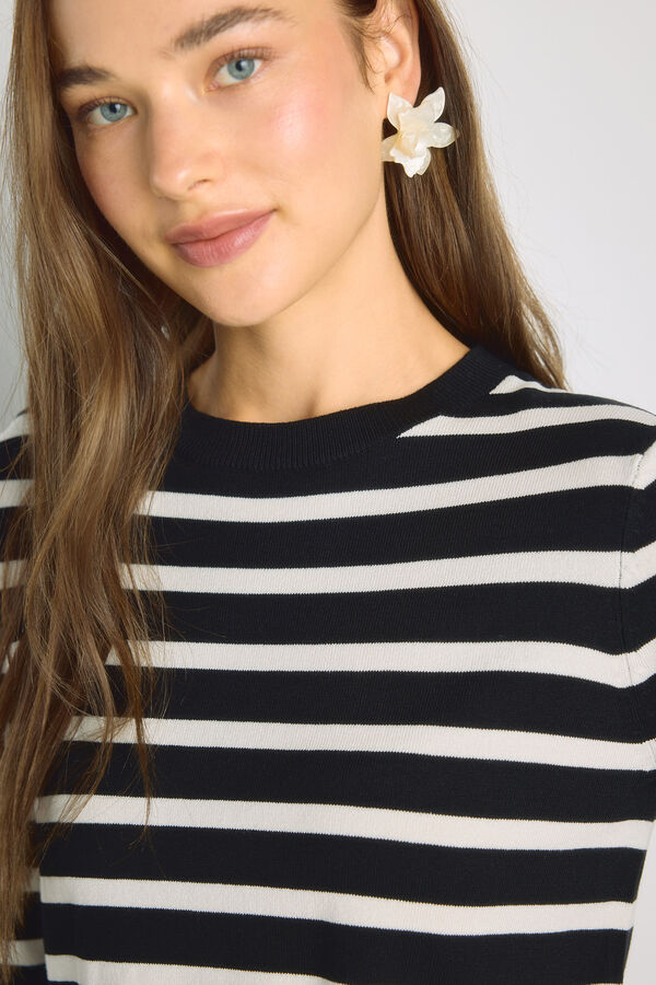 Milano Jersey rayas cuello redondo Negro