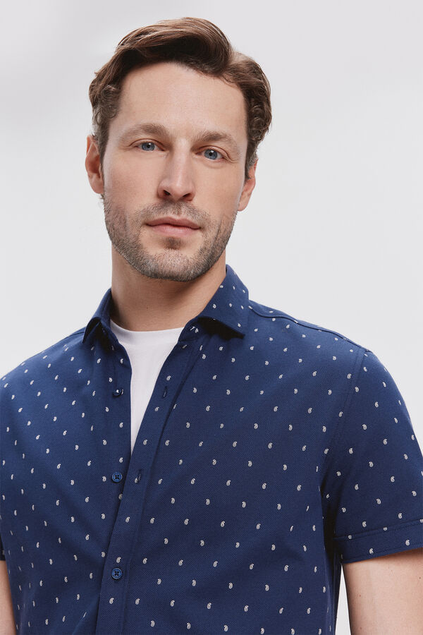 Milano Camisa Piqu&eacute; estampada Marinho