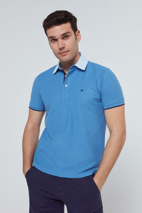 Pedro del Hierro Polo pique manga corta con cuello camisero y logo PDH Azul