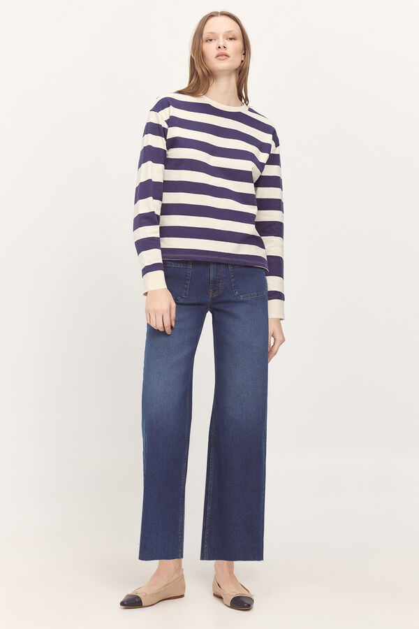 Milano T-shirt tipo sweatshirt riscas de algod&atilde;o pesado Azul