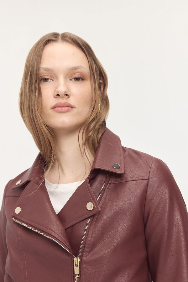 Milano Jaqueta biker curta com efeito pele Bege