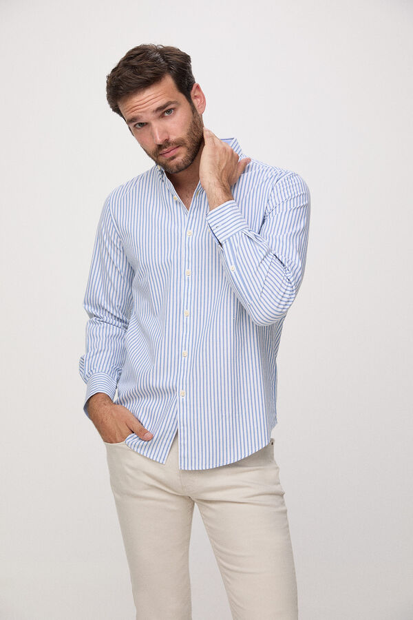 Fifty Outlet Camisa Pinpoint Rayas Azul