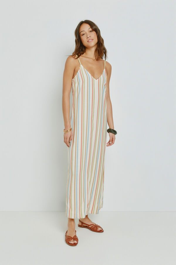 Milano Vestido escote pico con tirantes Coral