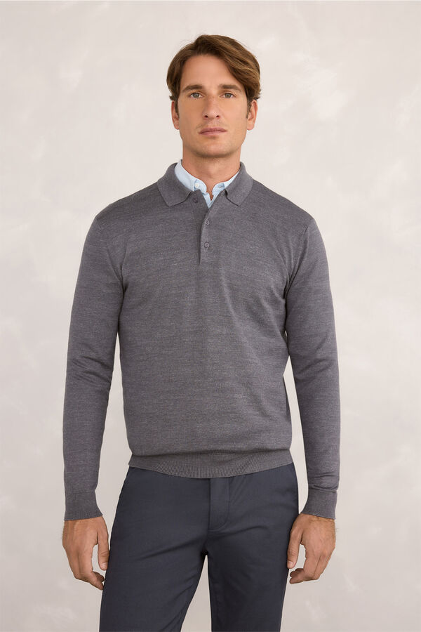 Milano Jersey Polo Botones Gris Oscuro