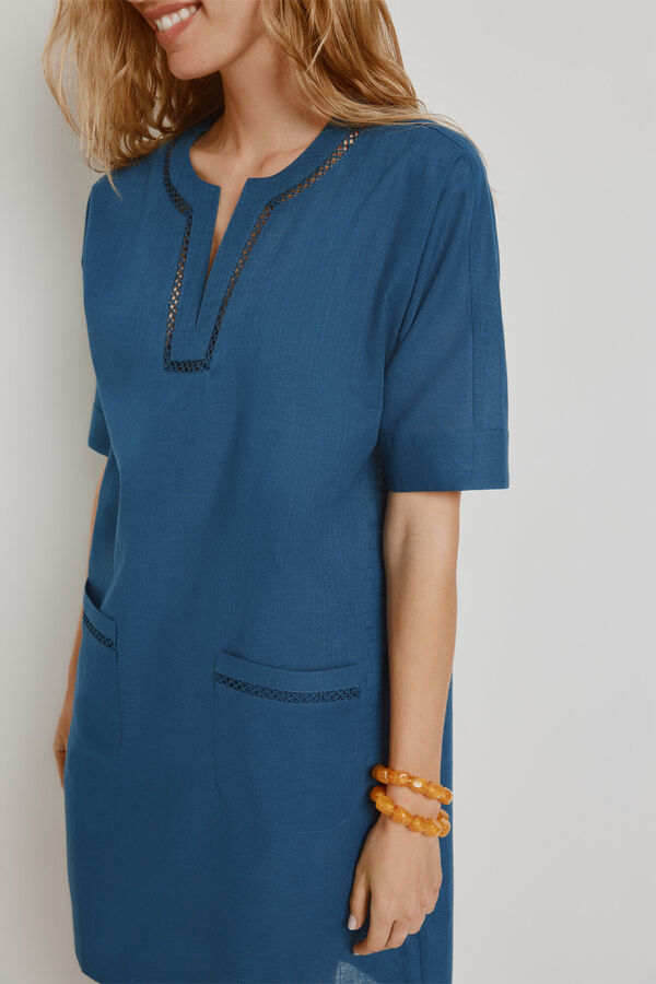 Milano Camisola larga bordada Azul Oscuro