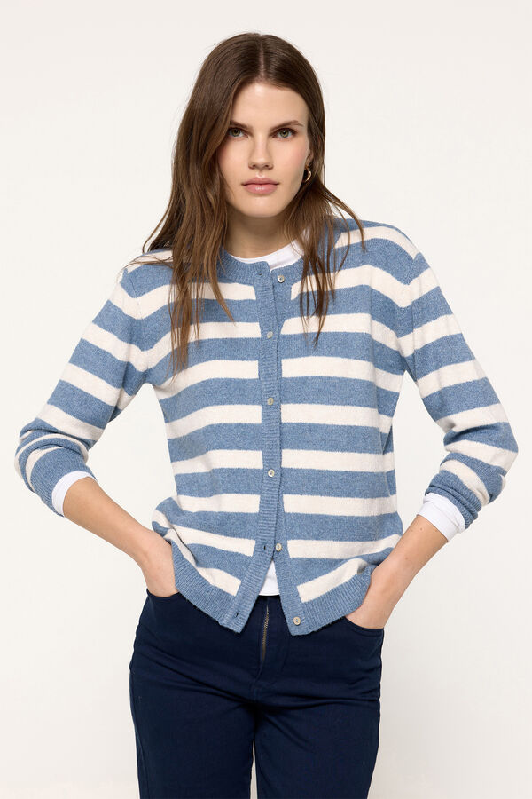 Milano Casaco de malha de toque suave com bot&otilde;es na frente Azul