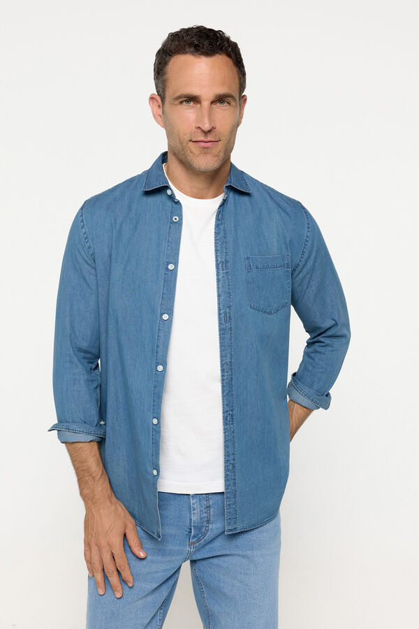 Milano Camisa Denim Lisa Azul Claro