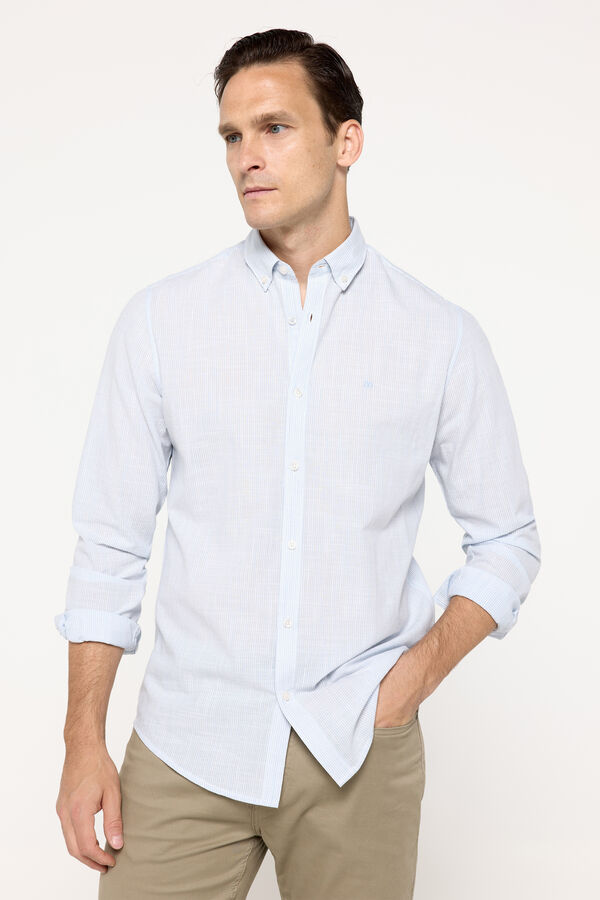 Fifty Outlet Camisa malha slub riscas Estampado azul