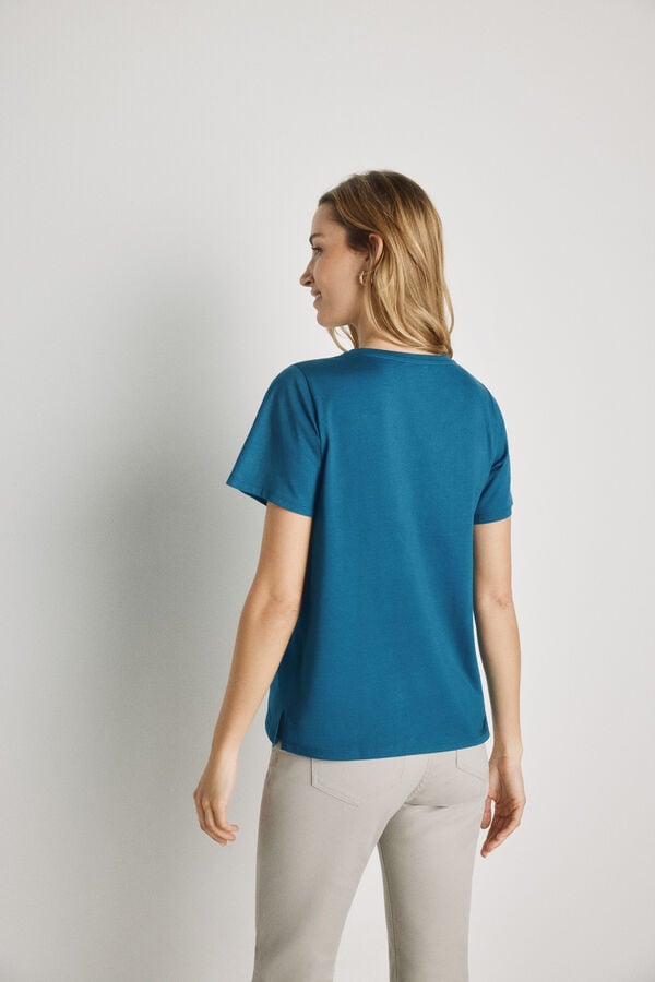 Milano T-shirt bordada de manga curta Azul turquesa