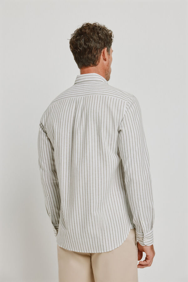 Pedro del Hierro Camisa de riscas de manga comprida C&aacute;qui escuro