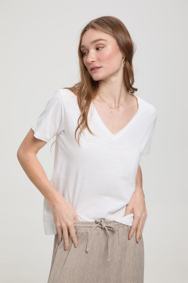 Milano T-shirt manga curta com gola em bico Branco