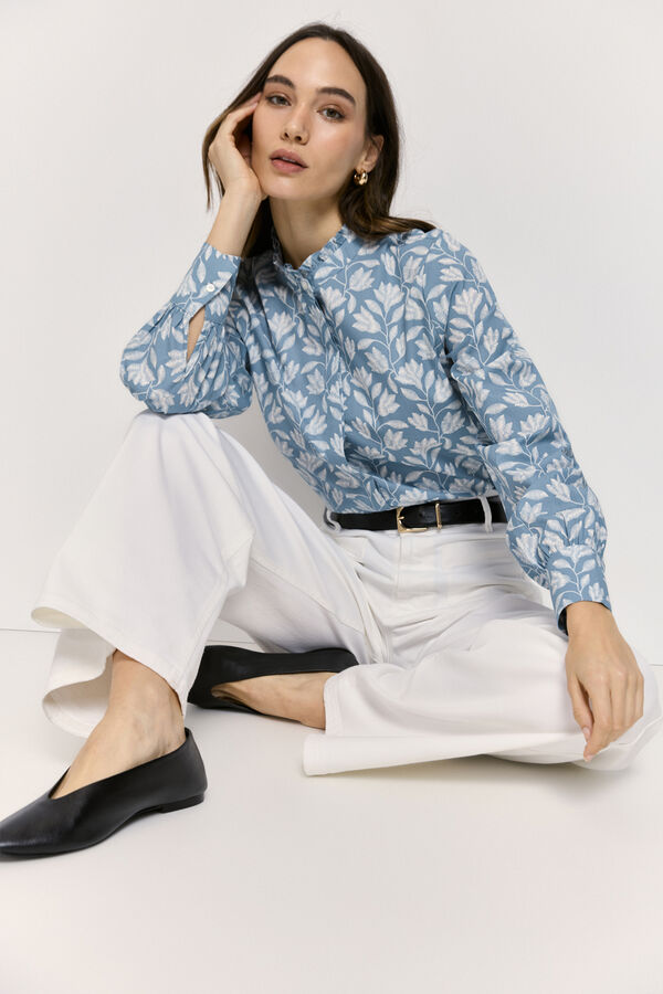 Milano Camisa estampada cuello mao Azul