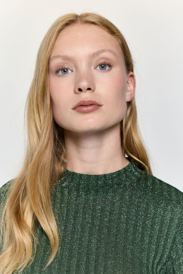 Milano T-shirt manga com tecido canelado e fio lurex Verde