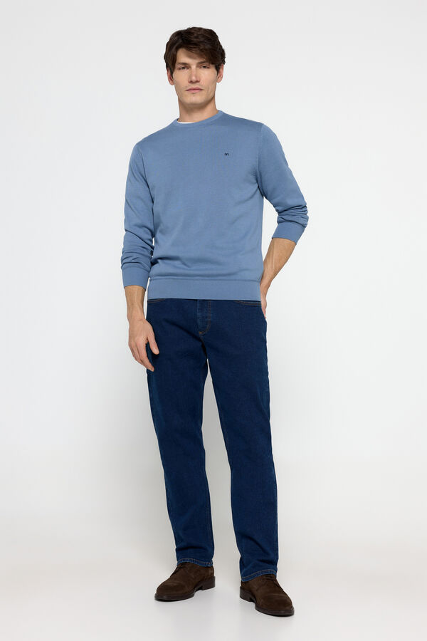 Milano Camisola b&aacute;sica com gola redonda Azul claro