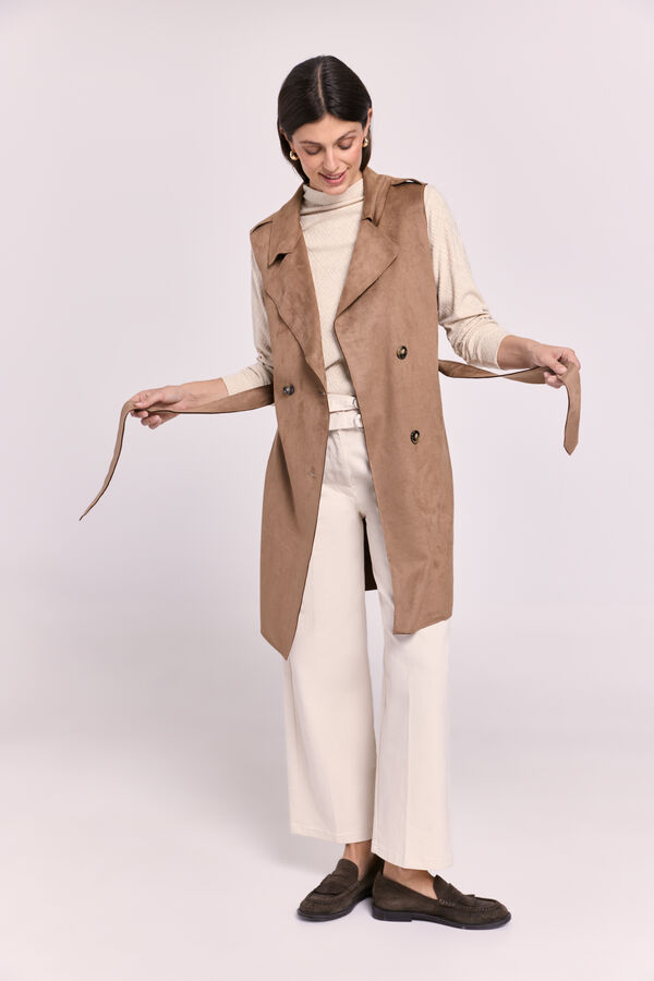 Milano Colete comprido efeito camur&ccedil;a Castanho