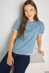 Milano T-shirt de manga curta com renda Azul indigo