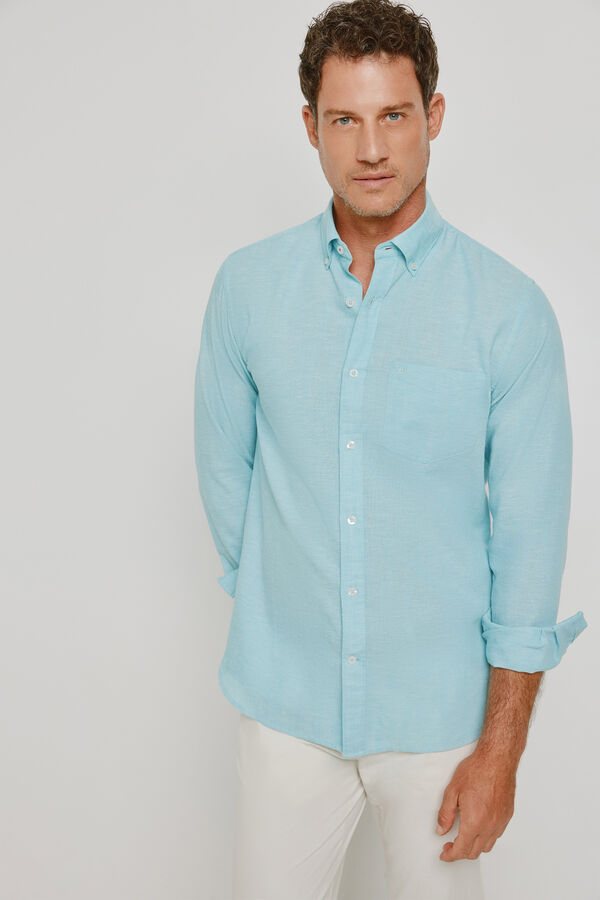 Pedro del Hierro Camisa lisa de manga comprida Azul turquesa