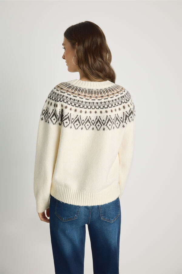 Milano Camisola gola redonda com jacquard Bege