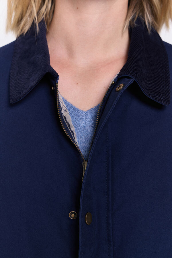 Milano Sobretudo estilo barbour com gola de veludo cotelê Marinho