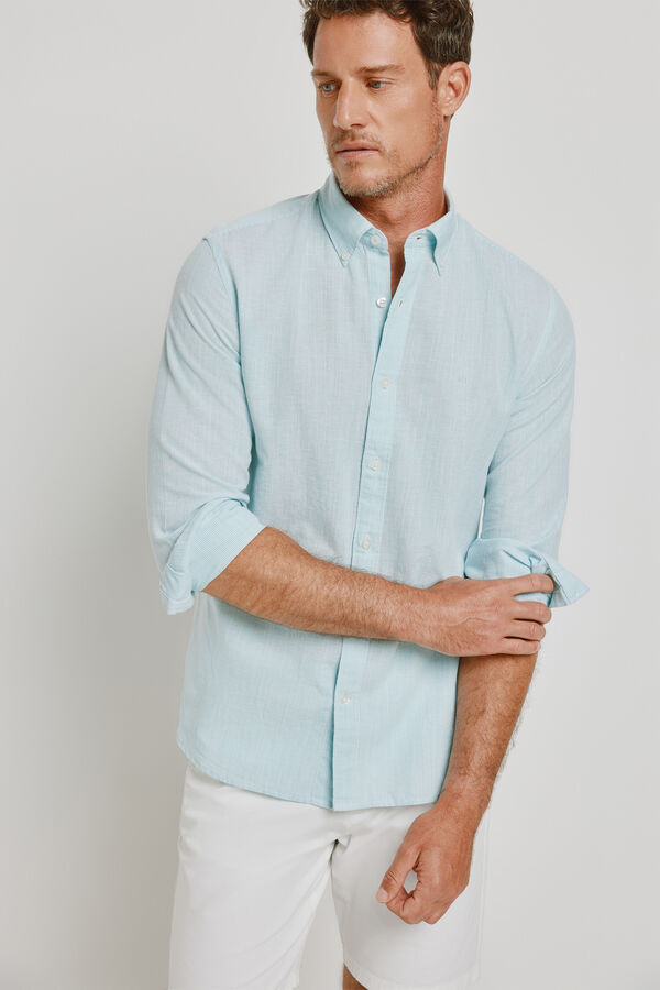 Pedro del Hierro Camisa de riscas de manga comprida Azul turquesa