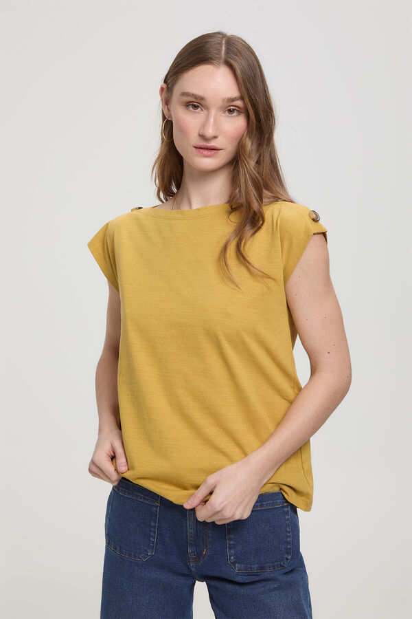 Milano T-shirt com bot&otilde;es nos ombros Camel