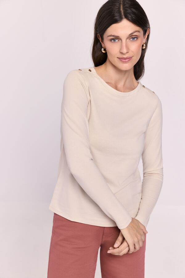 Milano Camisola gola redonda com bot&otilde;es Bege