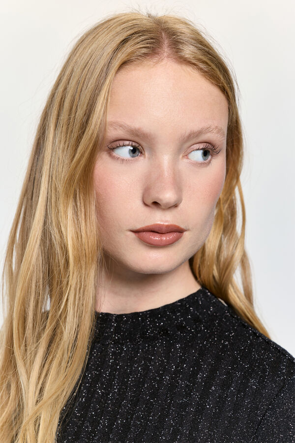 Milano Camiseta manga larga con tejido acanalado con hilo de lurex Negro