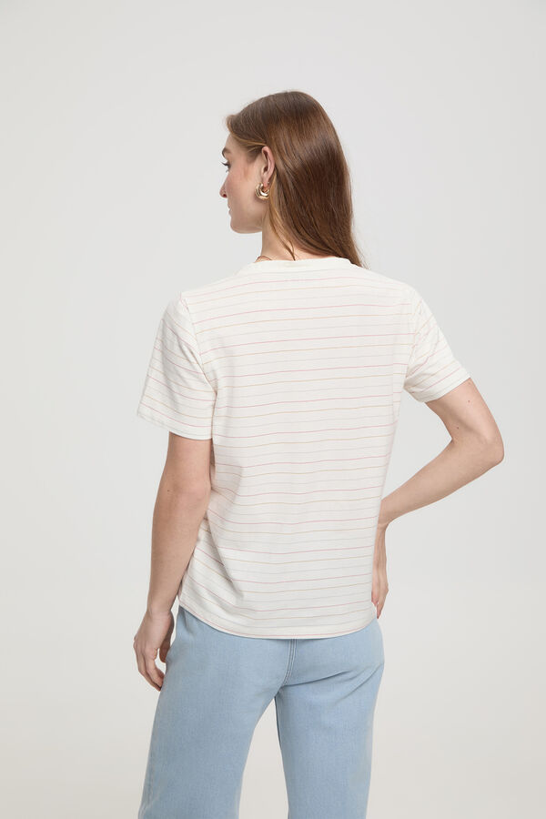 Milano Camiseta de rayas soft touch cuello pico Blanco