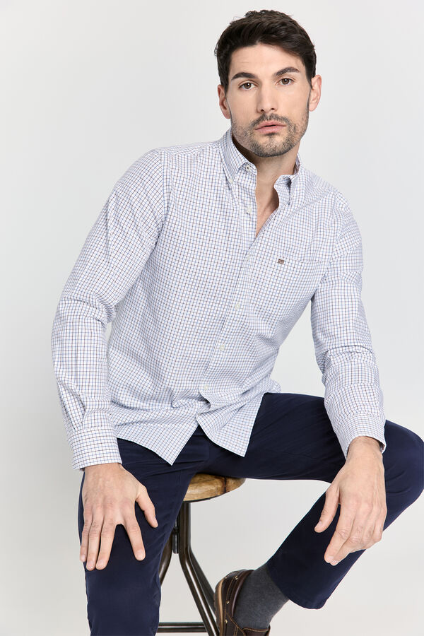 Pedro del Hierro Camisa cuadros manga larga Marr&oacute;n