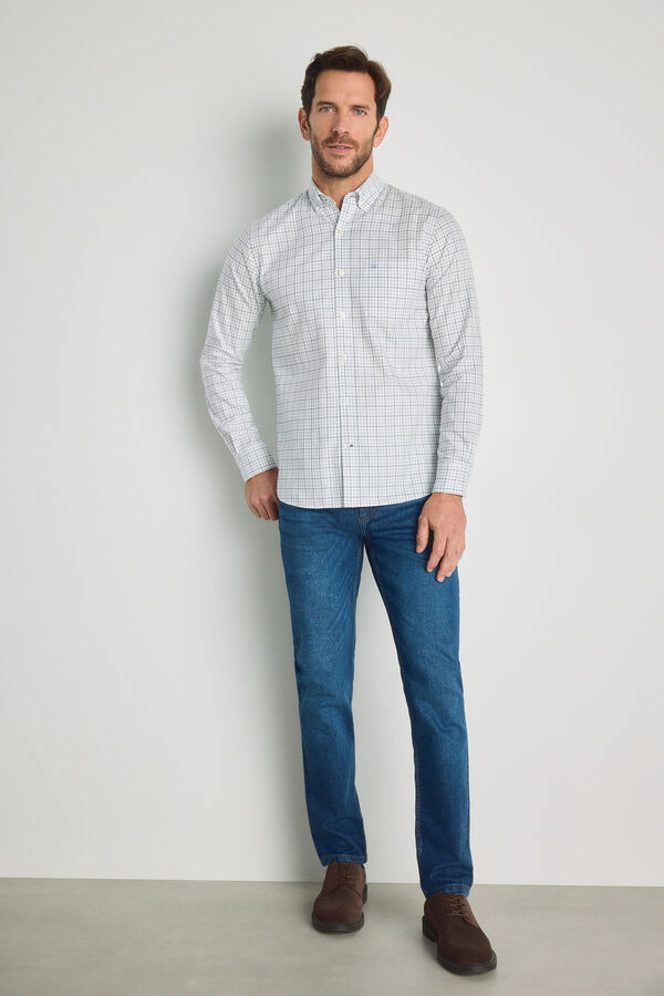 Pedro del Hierro Camisa de manga comprida aos quadrados Marinho